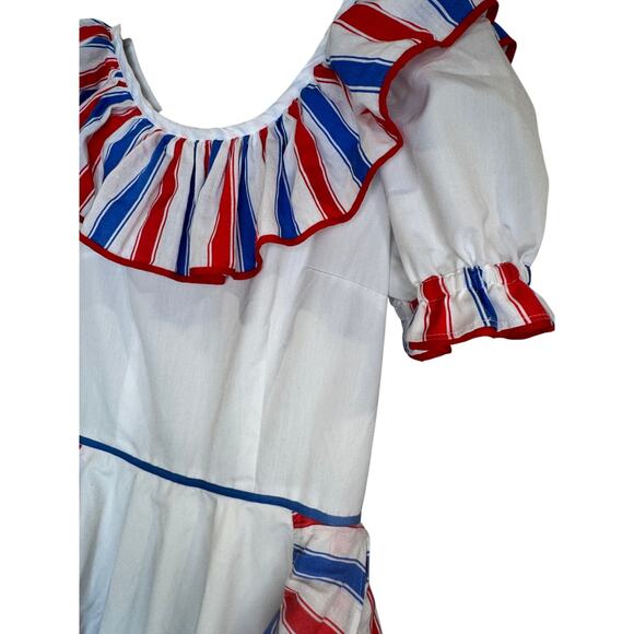 VTG Spanish Flamenco Dress Red White Blue Striped Ruffle Heritage Puerto Rico S - Picture 13 of 13